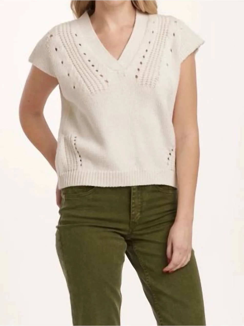 Dear John Cream Knit V-Neck Sweater Vest